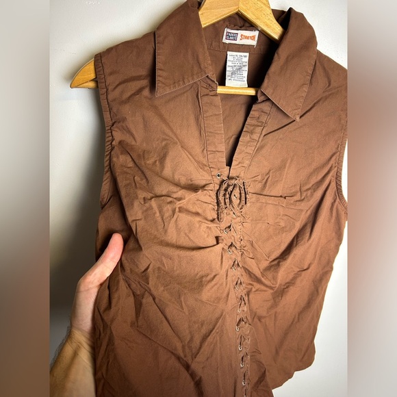 Y2k Faded Glory Brown Lace-Up Button Down Blouse Corset style Goth Fairy Sz XL - Picture 3 of 9